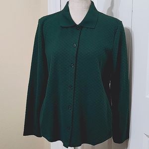 GLORIA VANDERBILT CHECK KNIT GREEN JACKET SZ S EUC